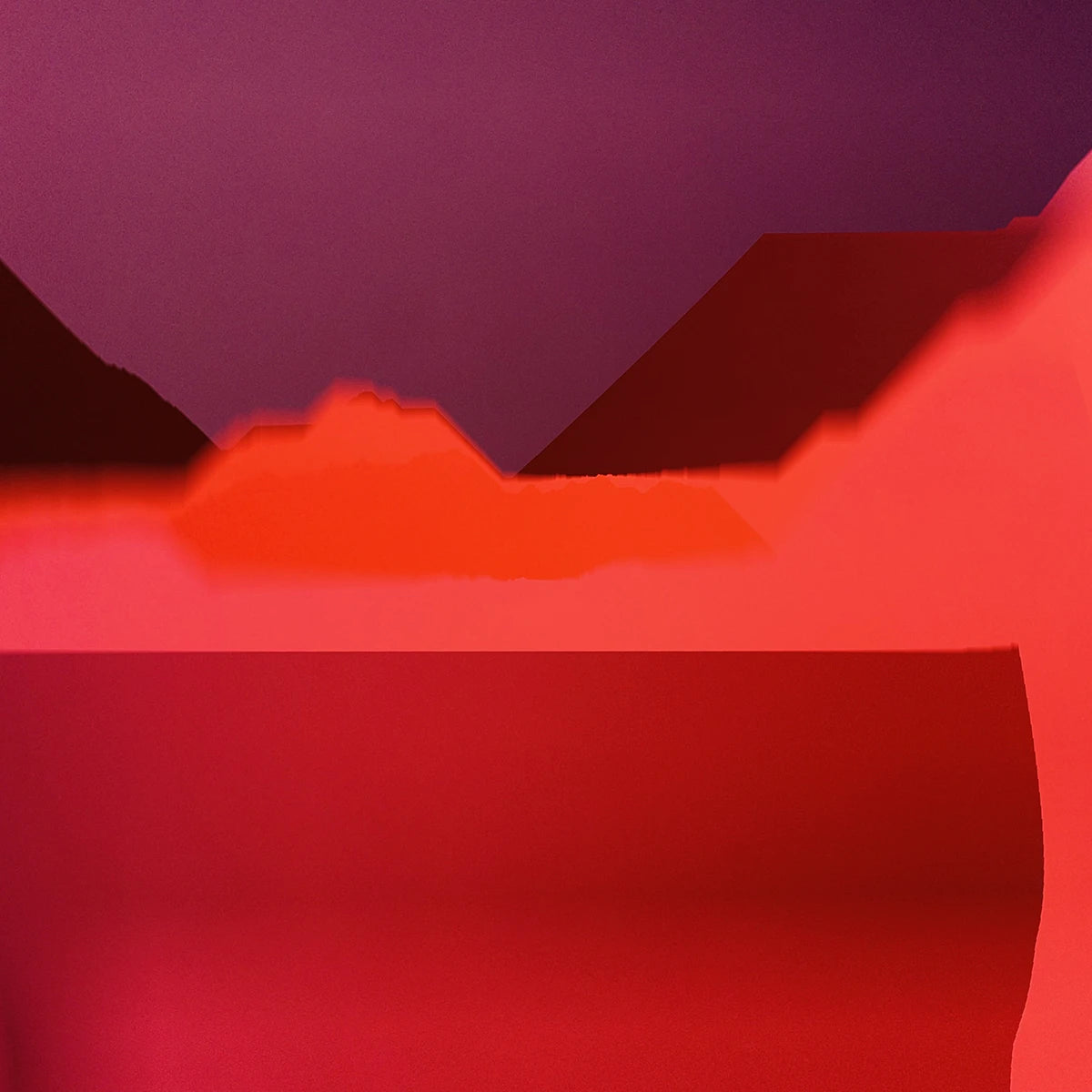 Detailansicht des abstrakten Werkes mit rot und pink die an eine Landschaft mit Bergen erinnern