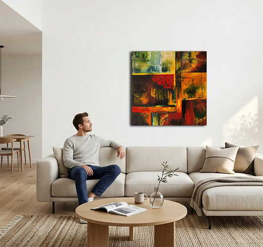 Der Waldspaziergang von Roger Ziereisen an der Wand – Original-Ölgemälde, 100x100 cm, farbintensives Unikat | Kunst-Direkt.de