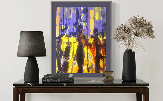 Acrylgemälde eine Familie an wand hängend