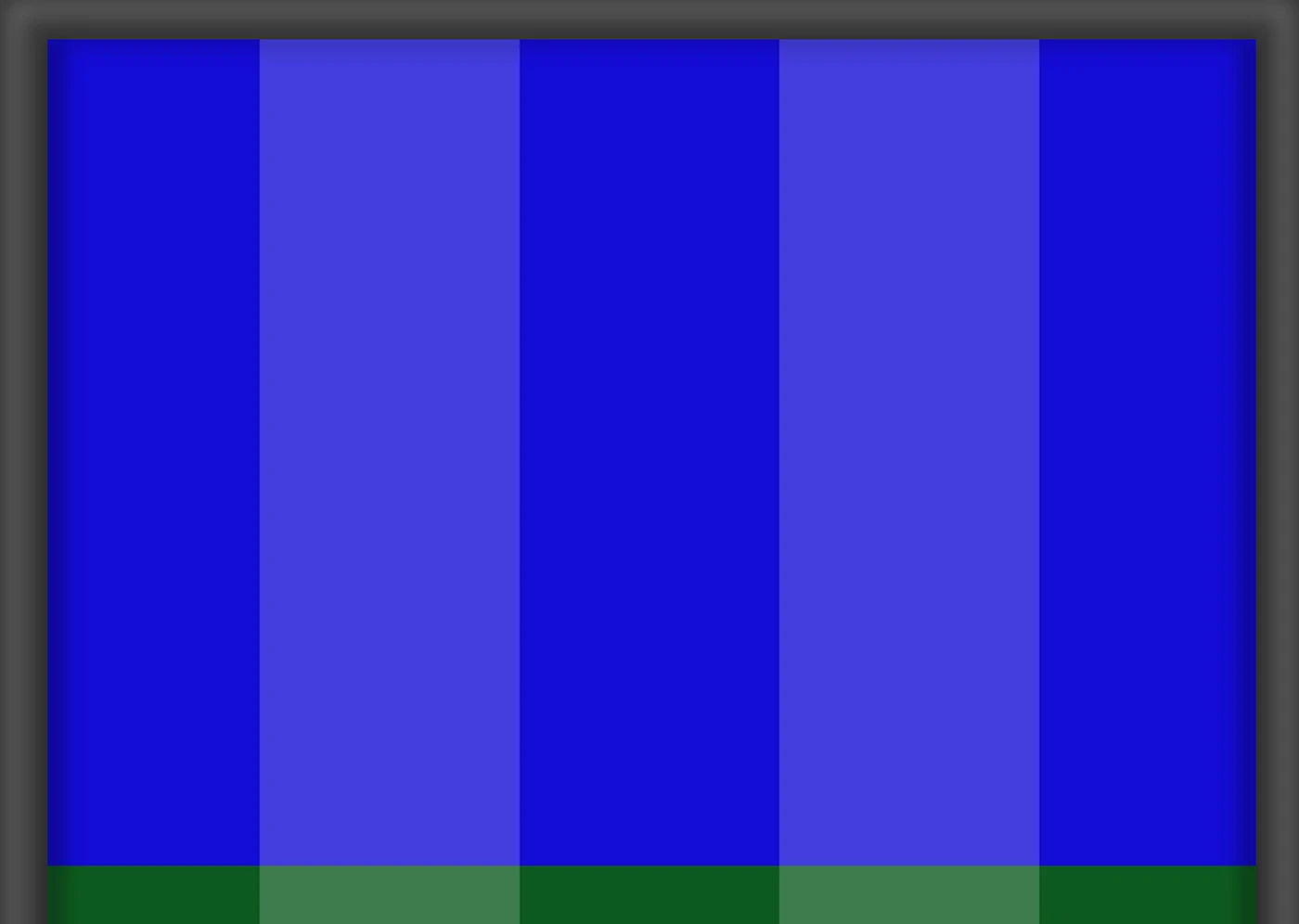 Abstraktes Kunstwerk mit horizontal geteilten Flächen: Oben vertikale Streifen in verschiedenen Blautönen, unten vertikale Streifen in dunklen und hellen Grüntönen. Geometrische Strukturen. Details der blauen Struktur.