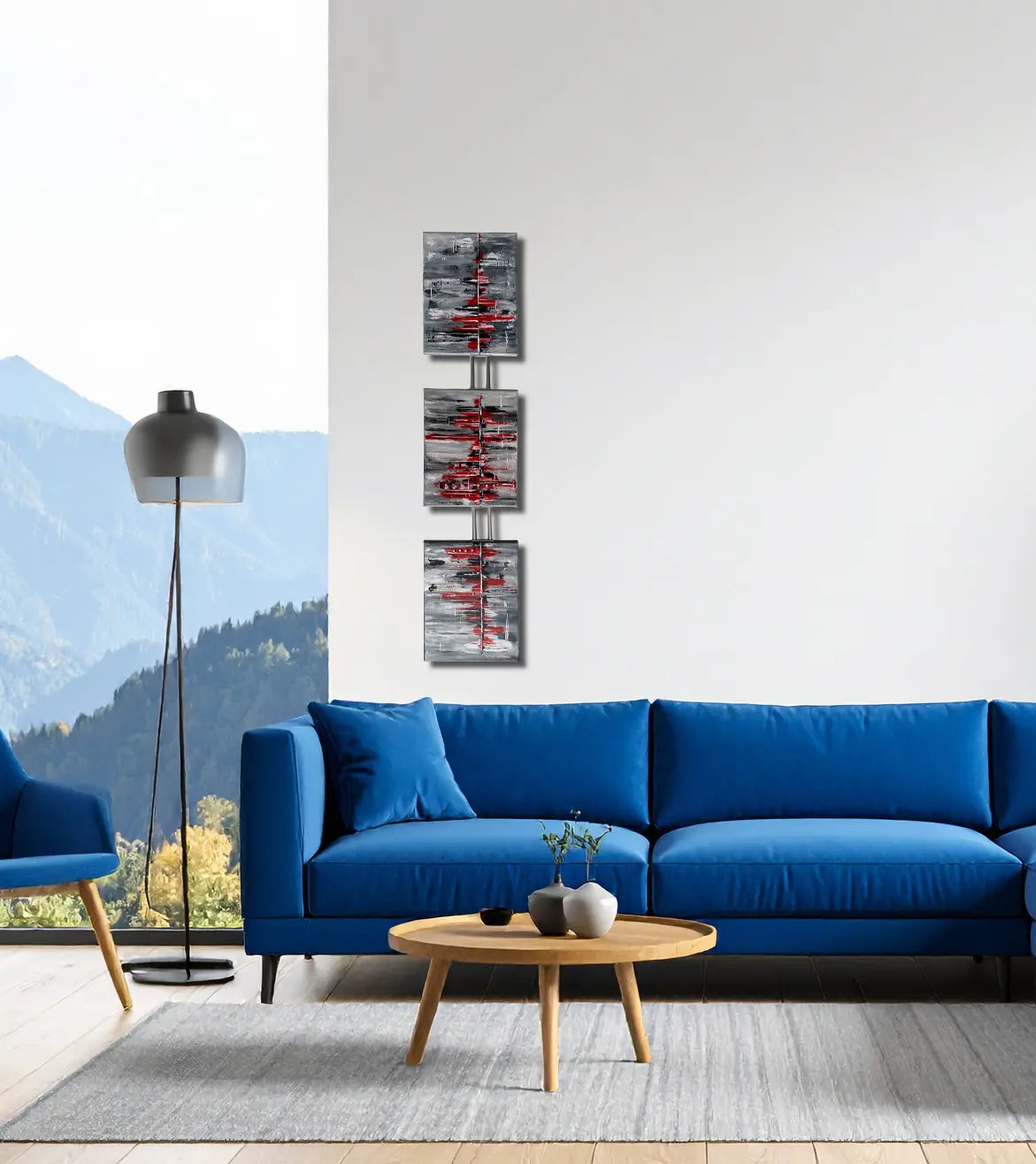 Inspiration von Gerd Pfanstiel, Triptychon, Acryl auf Leinwand, an wand hängend, abstrakt, grau schwarz, Kunst-Direkt.de