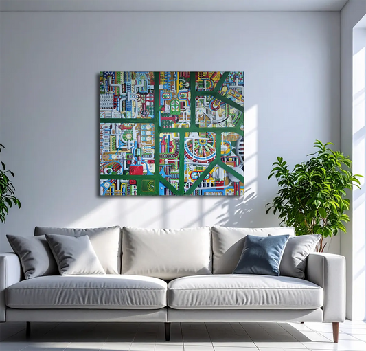 KI – Die Hardware von Dieter Roth an der Wand – Original-Ölgemälde, 120x140 cm, Sci-Fi-kunst, signiertes Unikat | Kunst-Direkt.de