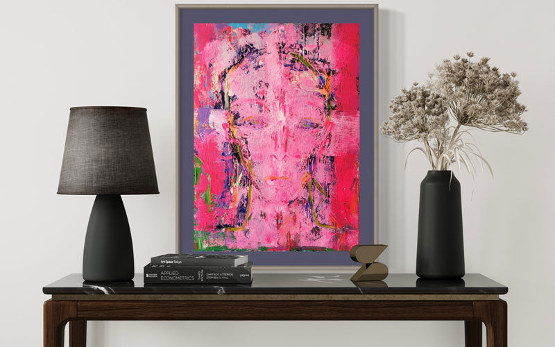 Kopf in Rosa - Abstrakte Kunst - gemälde auf Leinwand an wand hängend