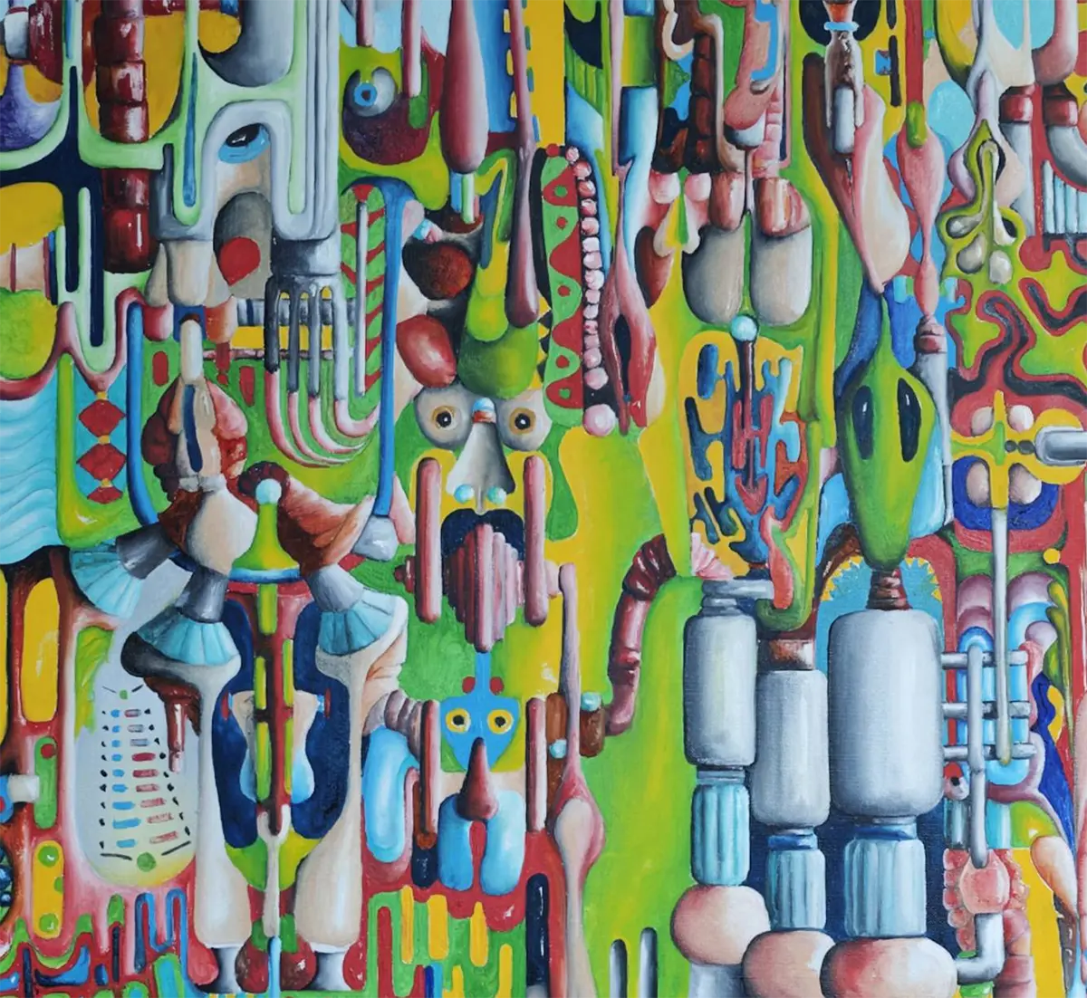Detailaufnahme Medina – Organische Zellformationen und Treppenaufgänge, grüne Lichtachsen, harmonische Rhythmik, Dieter Roth | Kunst-Direkt.de