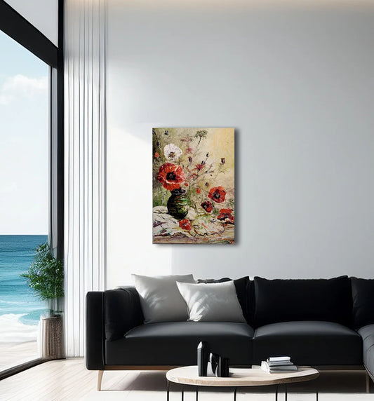Ölgemälde Mohnblüten von Roger Ziereisen, als Kunstwerk im modernen Wohnzimmer, Kunst-Direkt.de / Newart.gallery