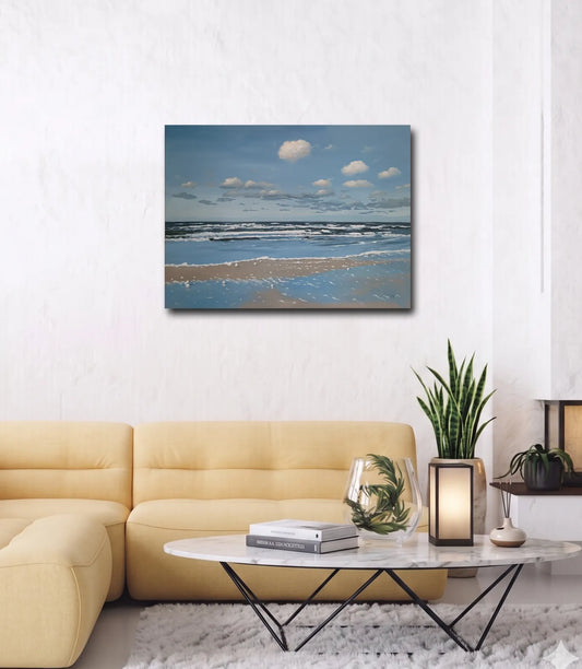Nordsee mit Schaumkronen von Britta Kröger an der Wand – Original-Acrylgemälde, 60x80 cm, nordische Landschaftskunst, signiertes Unikat | Kunst-Direkt.de