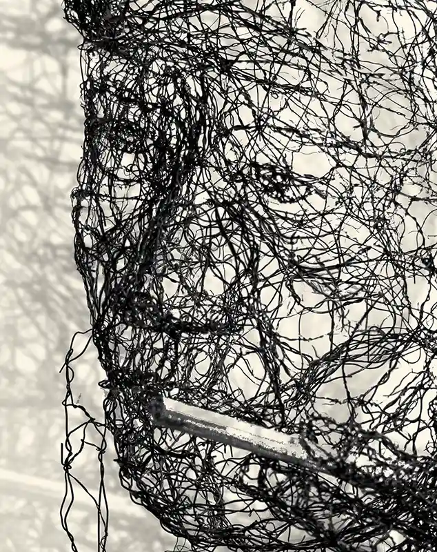 Details der Drahtskulptur vom Kopf von Helmut Schmidt