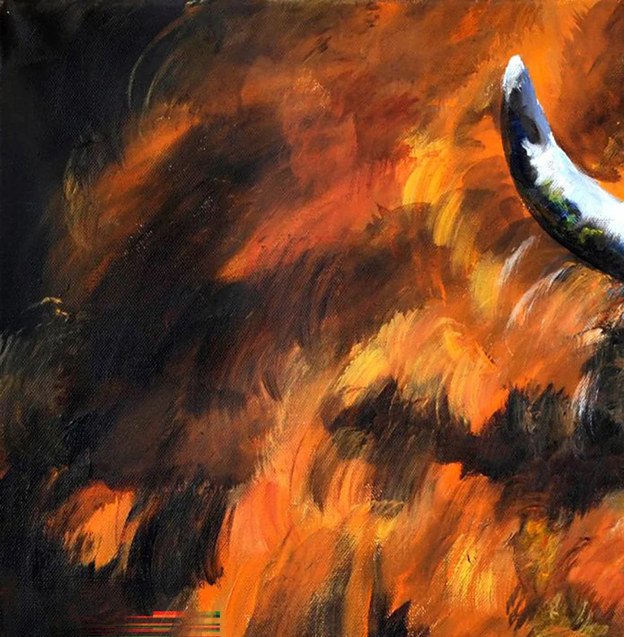 Detailaufnahme Wisent – Wilde expressive Pinselstriche, zotteliges Fell, glühende Farbgewalt, Christel Keller | Kunst-Direkt.de