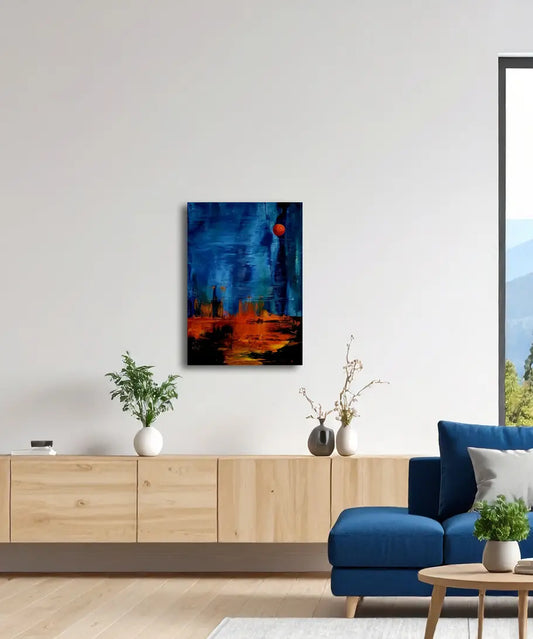 Der rote Planet von Roger Ziereisen an der Wand – Abstraktes Ölgemälde, 70x50 cm, Öl auf Leinwand | Kunst-Direkt.de