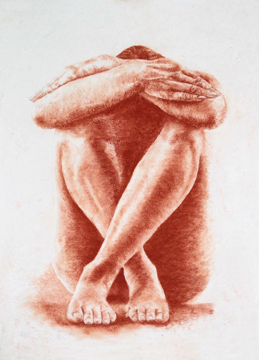 Zeichnung Rötelkreide, sitzender Mann mit gekreuzten Beinen