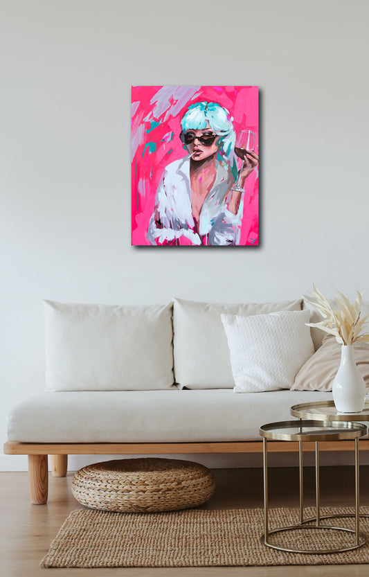 Frau mit Weinglas, Aileen Clausager, Fineart Print, 100 x 75 cm, an Wand hängend, Kunst-Direkt.de