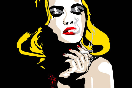 Rauchende blonde Person, popart Kunst, Kräftige Farben