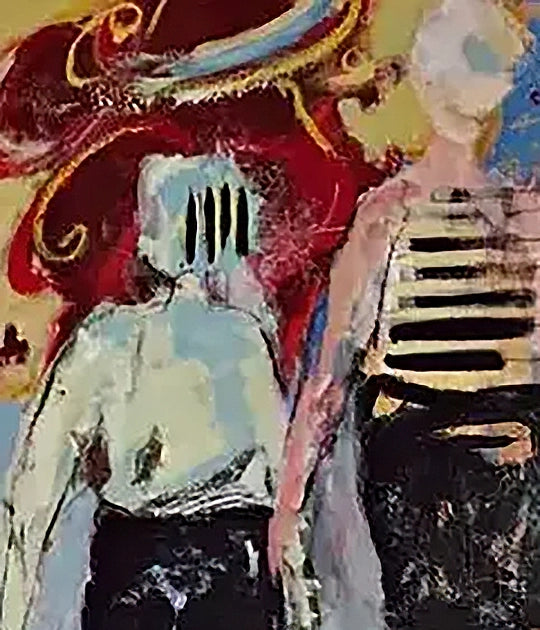 zwei abstrahierte Personen in bunter Strandkleidung im Hochformat, 160 x 60 cm, Detail Struktur, Annette Brasch, Kunst-Direkt.de, Newart.gallery
