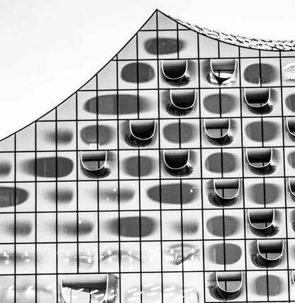 Schwarz-weiß Foto der Elbphilharmonie, Detaiausschnnitt, Ausschnitt des oberen Fotos