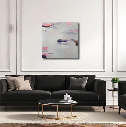 quadratisches Gemälde eines Strandes mit Steinen und Sand, an wand hängend, abstrahiert, 100 x 100 cm, Marion Schmidtke, Kunst-Direkt.de 