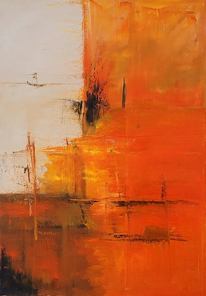 Abendtörn – Abstraktes Ölgemälde von Roger Ziereisen, 70x50 cm, Spachteltechnik in Glutrot und Orange,
Kunst-Direkt.de