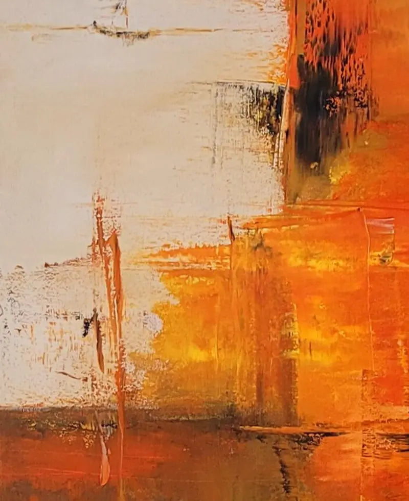 Detailaufnahme Abendtörn – Pastose Spachteltextur in Glutrot und Erdtönen, Roger Ziereisen | Kunst-Direkt.de
