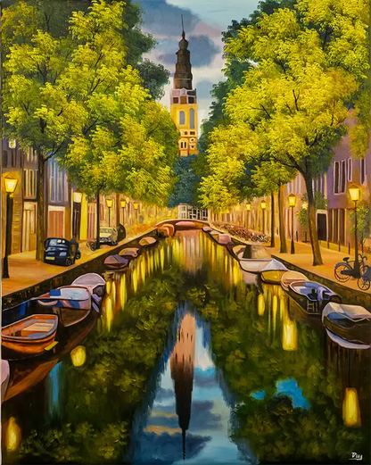 Amsterdam - Stadtansicht - ölgemälde auf Leinwand, hochformat