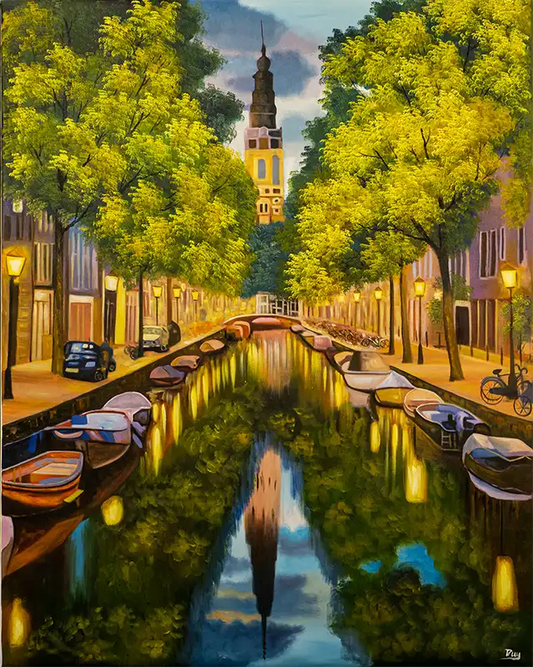 Amsterdam - Stadtansicht - ölgemälde auf Leinwand, hochformat