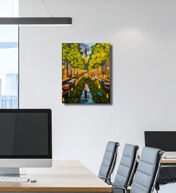 Amsterdam - Stadtansicht - ölgemälde auf Leinwand, hochformat, an heller wand hängend