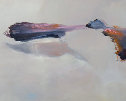 quadratisches Gemälde eines Strandes mit Steinen und Sand, abstrahiert, Detail eines Steines im Sand