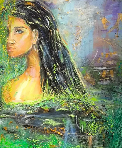 Detailaufnahme Aufgetaucht – Echtes Blattgold auf Haut und Hintergrund, sakrale Lichtreflexe, Maren Lüke-Amato | Kunst-Direkt.de
