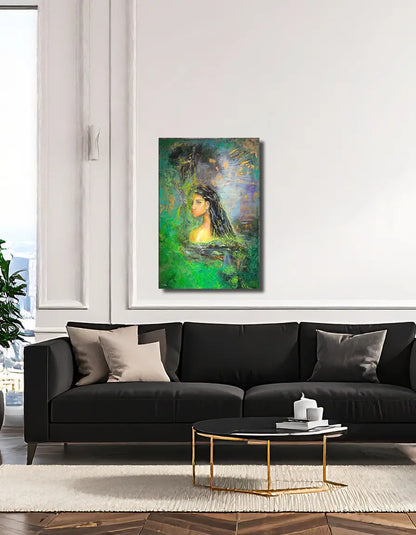 Aufgetaucht von Maren Lüke-Amato an der Wand – Acrylgemälde mit echtem Blattgold, 70x100 cm, Acryl auf Leinwand | Kunst-Direkt.de
