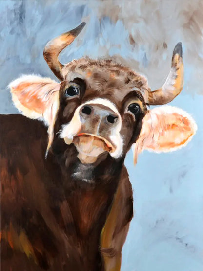 Bella – Fineart Print von Christel Keller, 120x90 cm, Kuhporträt mit ausdrucksstarken Augen, warme Fellnuancen | Kunst-Direkt.de
