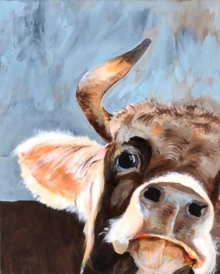 Detailaufnahme Bella – Warme Fellnuancen im Kontrast zum kühlen Hintergrund, brillante Farbwiedergabe, Christel Keller | Kunst-Direkt.de
