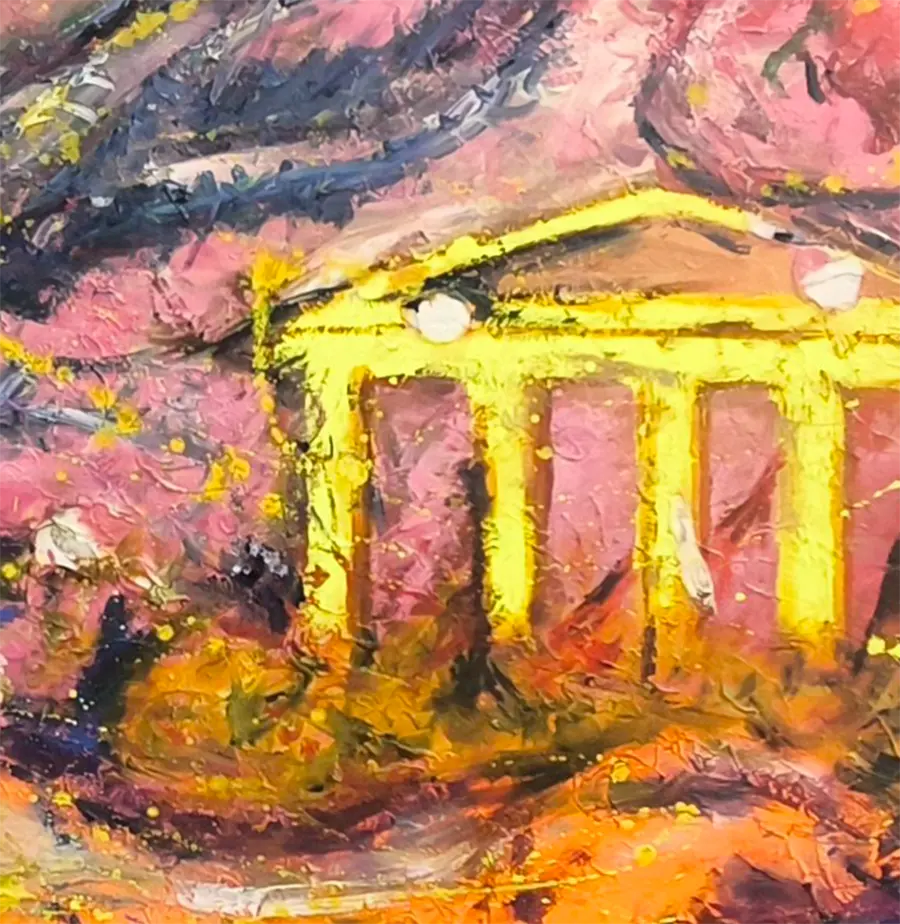 Detailaufnahme City Lights – Flirrendes Lichtspiel, expressiv-intuitive Pinselführung, urbane Energie, Maren Lüke-Amato | Kunst-Direkt.de
