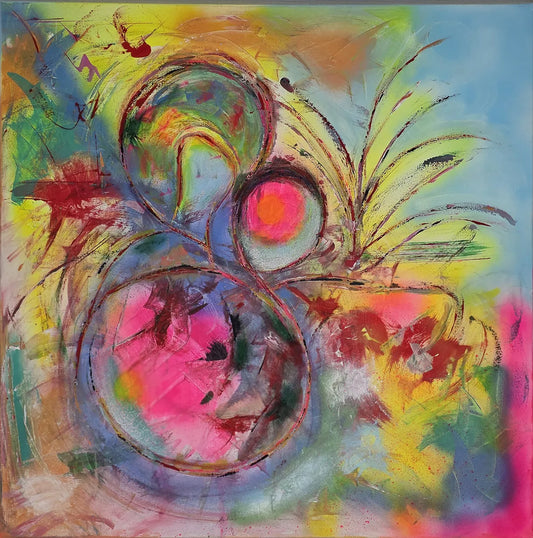 Original Acrylgemälde Colour Dance of Autumn von Elena Grumann – Farbenfrohe abstrakte Kunst im Quadratformat 100x100 cm, Kunst-Direkt.de / Newart.gallery