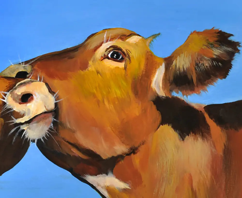 Detailaufnahme Der Kuss – Warme Erdtöne der Rinder, lebendige Farbdynamik, Christel Keller | Kunst-Direkt.de
