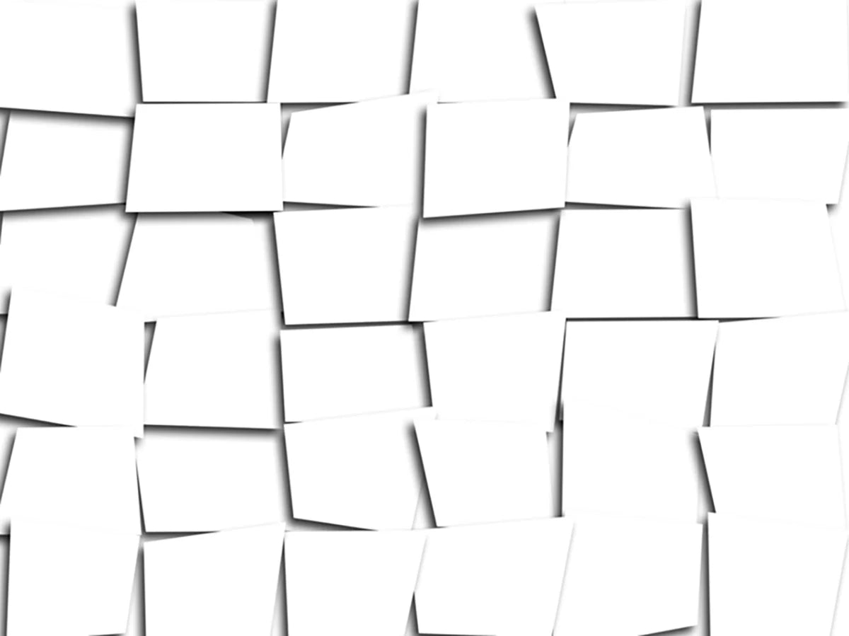 weiße Kacheln in ungleichmäßiger Reihenfolg, überlappend mit Schattenwurf