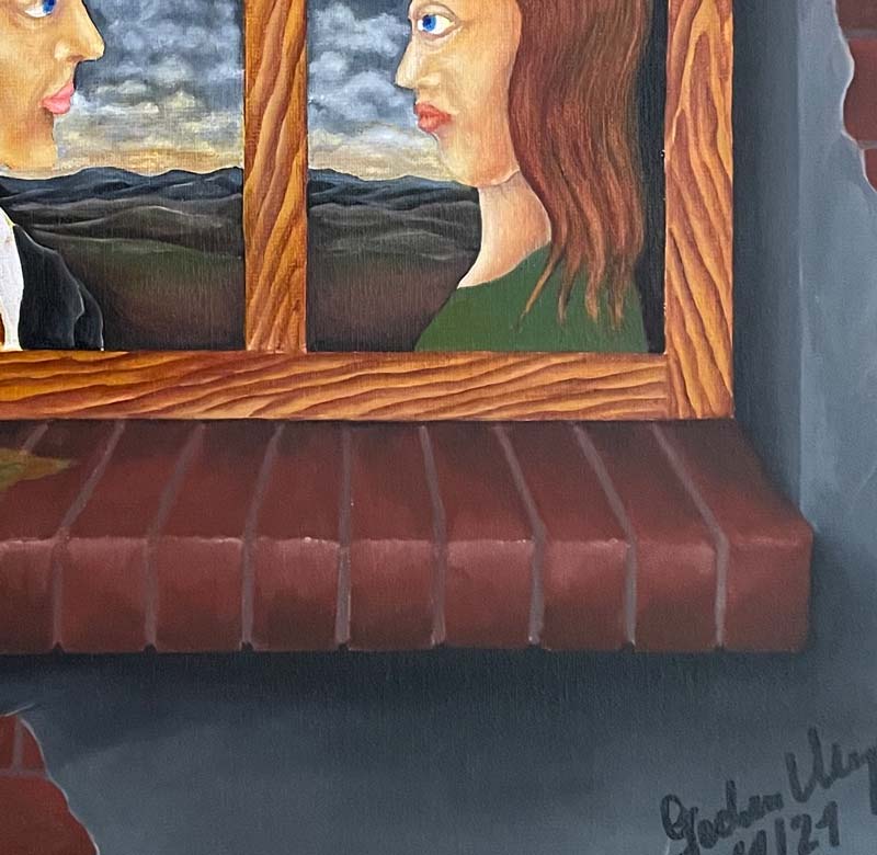 zwei Personen schauen sich an, Herbstblätter, Ölgemälde auf HDF Platte , Jochen Meyer, 47 x 37 cm, Kunst-Direkt.de, details der Struktur