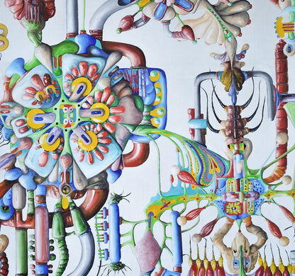 Detailaufnahme Die Blumen des Bösen – Zelluläre Strukturen und organische Tentakel, röhrenartige Verbindungen als Nervensystem, Dieter Roth | Kunst-Direkt.de

