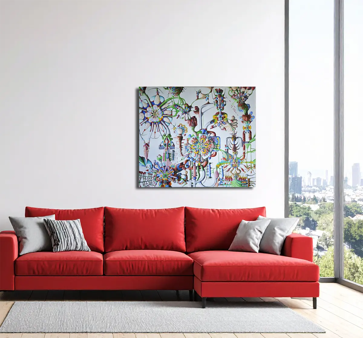Die Blumen des Bösen von Dieter Roth an der Wand – Original-Ölgemälde, 120x140 cm, fantastischer Realismus, signiertes Unikat | Kunst-Direkt.de
