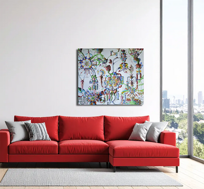 Die Blumen des Bösen von Dieter Roth an der Wand – Original-Ölgemälde, 120x140 cm, fantastischer Realismus, signiertes Unikat | Kunst-Direkt.de
