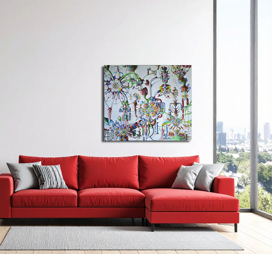 Die Blumen des Bösen von Dieter Roth an der Wand – Original-Ölgemälde, 120x140 cm, fantastischer Realismus, signiertes Unikat | Kunst-Direkt.de
