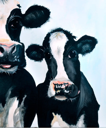 Detailaufnahme Die drei Grazien – Zarte Rosa-Akzente der Schnauzen, lichtblauer Hintergrund, plastische Wirkung, Christel Keller | Kunst-Direkt.de
