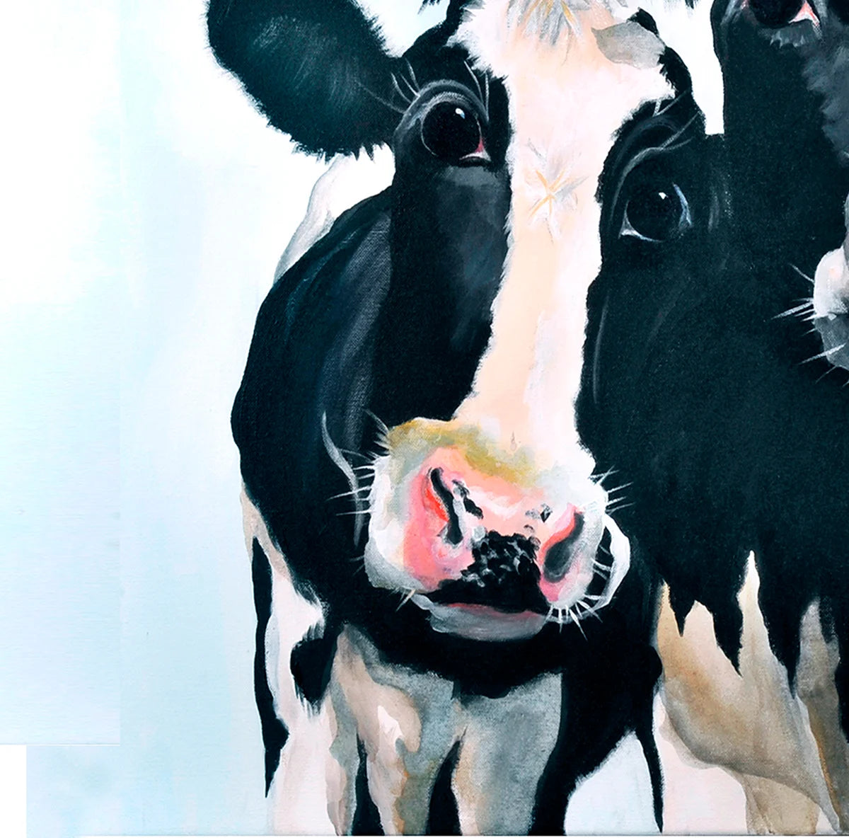 Detailaufnahme Die drei Grazien – Ausdrucksstarke Augenpaare, meisterhafte Fellzeichnung, Schwarzbunt-Rinder, Christel Keller | Kunst-Direkt.de
