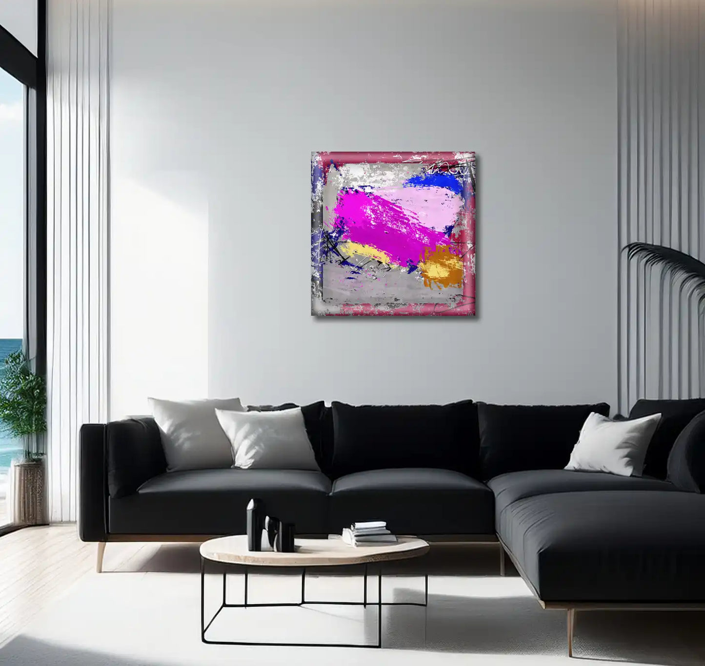 Die Welt wie wir sie kennen - Abstrakte Kunst - Kunstdruck auf Leinwand, format quadrat, an heller wand hängend