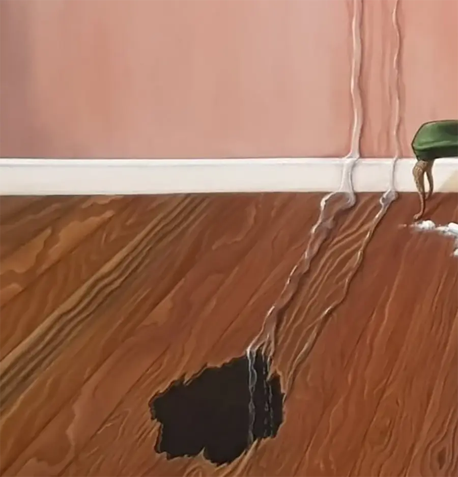 Die fehlende Tür, Gemälde 80 x 60 cm, eine Treppe führt nach oben gegen eine Wand, Detailansicht 2, julia  Eckler, Kunst-Direkt.de