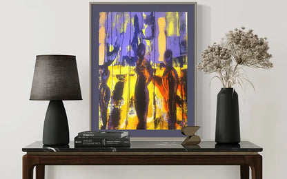 Acrylgemälde eine Familie an wand hängend