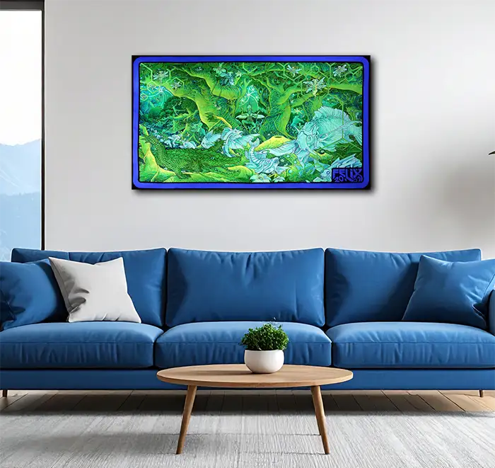 Fish Dances - Abstrakte Kunst - Kunstdruck auf Aluminium, an heller wand hängend