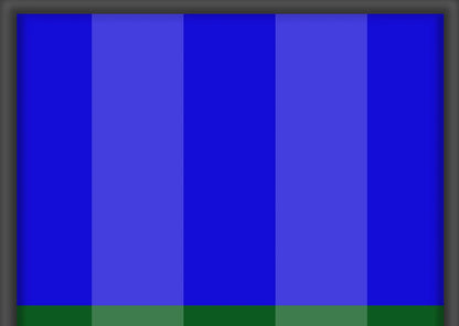 Abstraktes Kunstwerk mit horizontal geteilten Flächen: Oben vertikale Streifen in verschiedenen Blautönen, unten vertikale Streifen in dunklen und hellen Grüntönen. Geometrische Strukturen. Details der blauen Struktur.