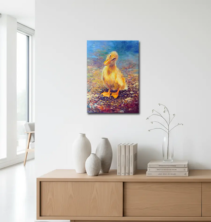 Gänseküken von Björn Kirste an der Wand – Original-Ölgemälde, 50x70 cm, impressionistischer Realismus, signiertes Unikat | Kunst-Direkt.de

