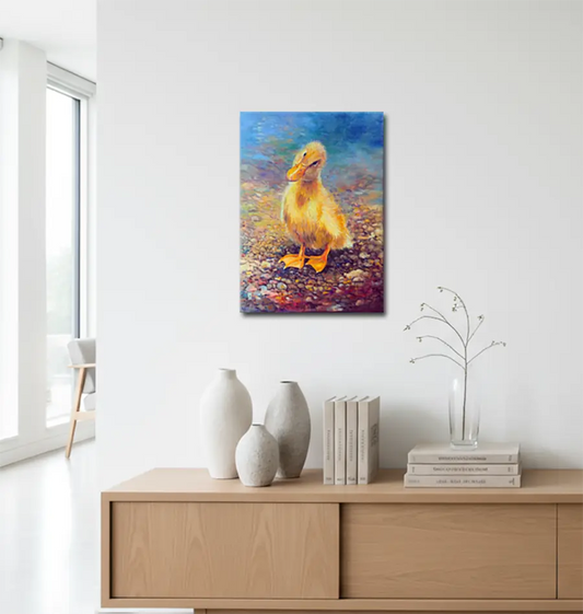 Gänseküken von Björn Kirste an der Wand – Original-Ölgemälde, 50x70 cm, impressionistischer Realismus, signiertes Unikat | Kunst-Direkt.de

