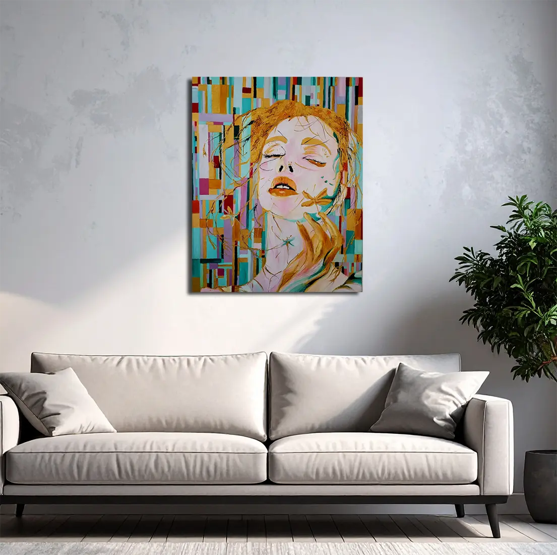 Das Goldmädchen von Roger Ziereisen an der Wand – Expressionistisches Ölgemälde, 80x100 cm, Öl auf Leinwand | Kunst-Direkt.de
