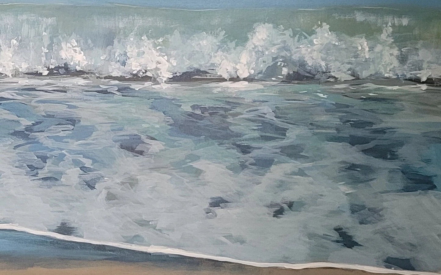 Detailaufnahme Große Welle – Brechender Wellenkamm mit weißem Gischtkranz, transparentes Welleninneres in Türkis und Smaragd, Britta Kröger | Kunst-Direkt.de
