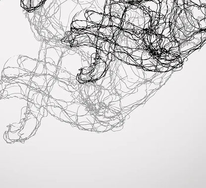 Fineart Print der Drahtfigur eines rennenden Hasen mit Schatten  vor hellem Hintergrund, Detailansicht Schatten